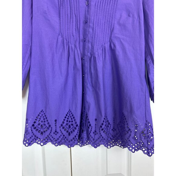 Coldwater Creek Purple Eyelet Hem Button-Up Tunic XS 4-6 - Picture 8 of 14